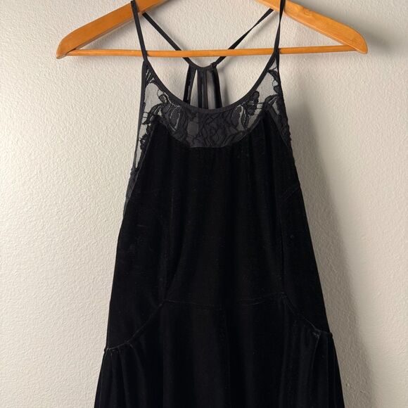 Free People Nightshade Dress M Black Velvet Lace Strappy Fit & Flare Whimsigoth - Picture 3 of 16